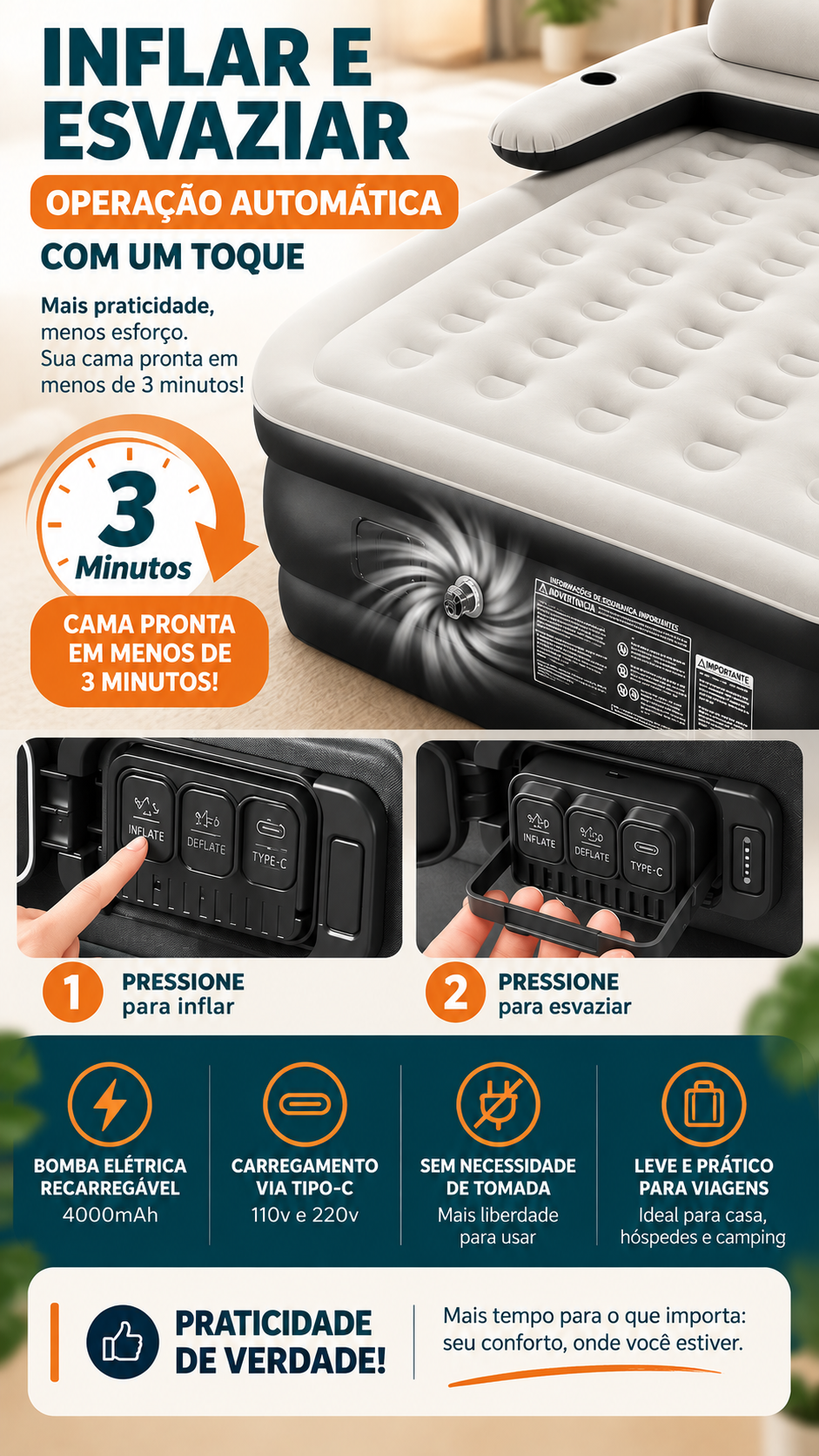 Colchão inflável confortável para casa e viagens